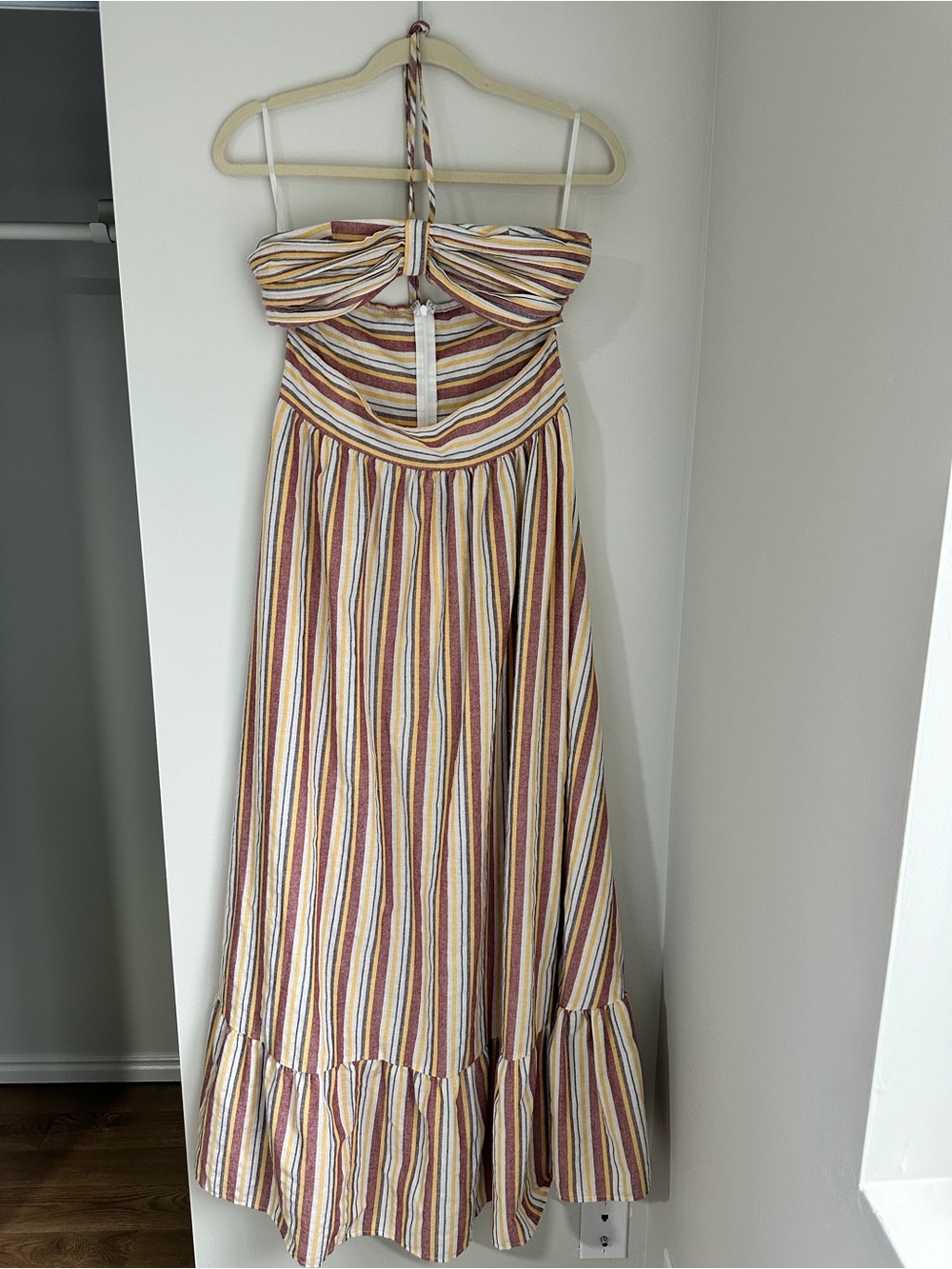 SHEIN Cutout Detail Striped Ruffle Hem Halter Dress